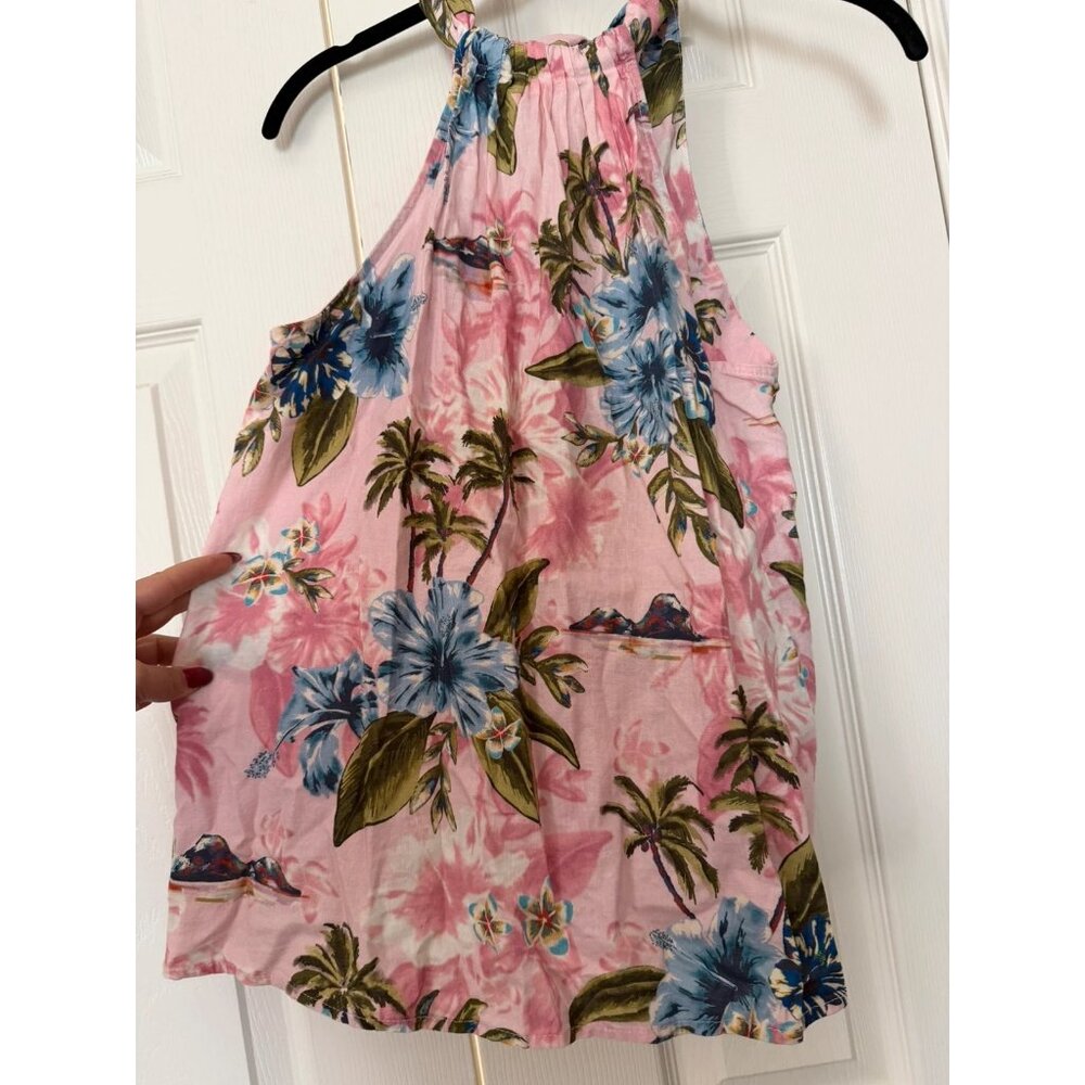 Zara Pink Floral Print Sleeveless Linen Halter Top – XS